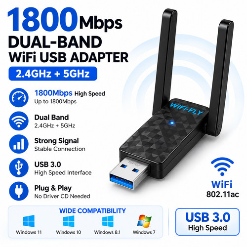 1800mbps usb wifi adapter dual - usb,